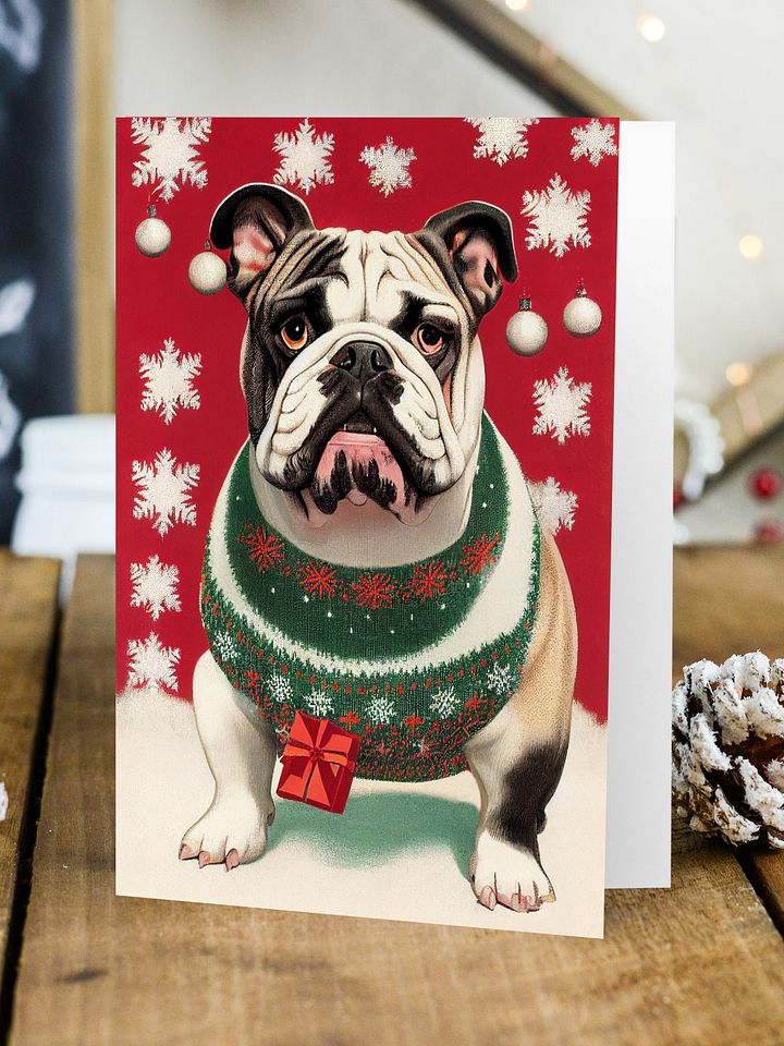 Retro British BullDog Christmas Cards Pack of 10 • 5×7 product image (2)