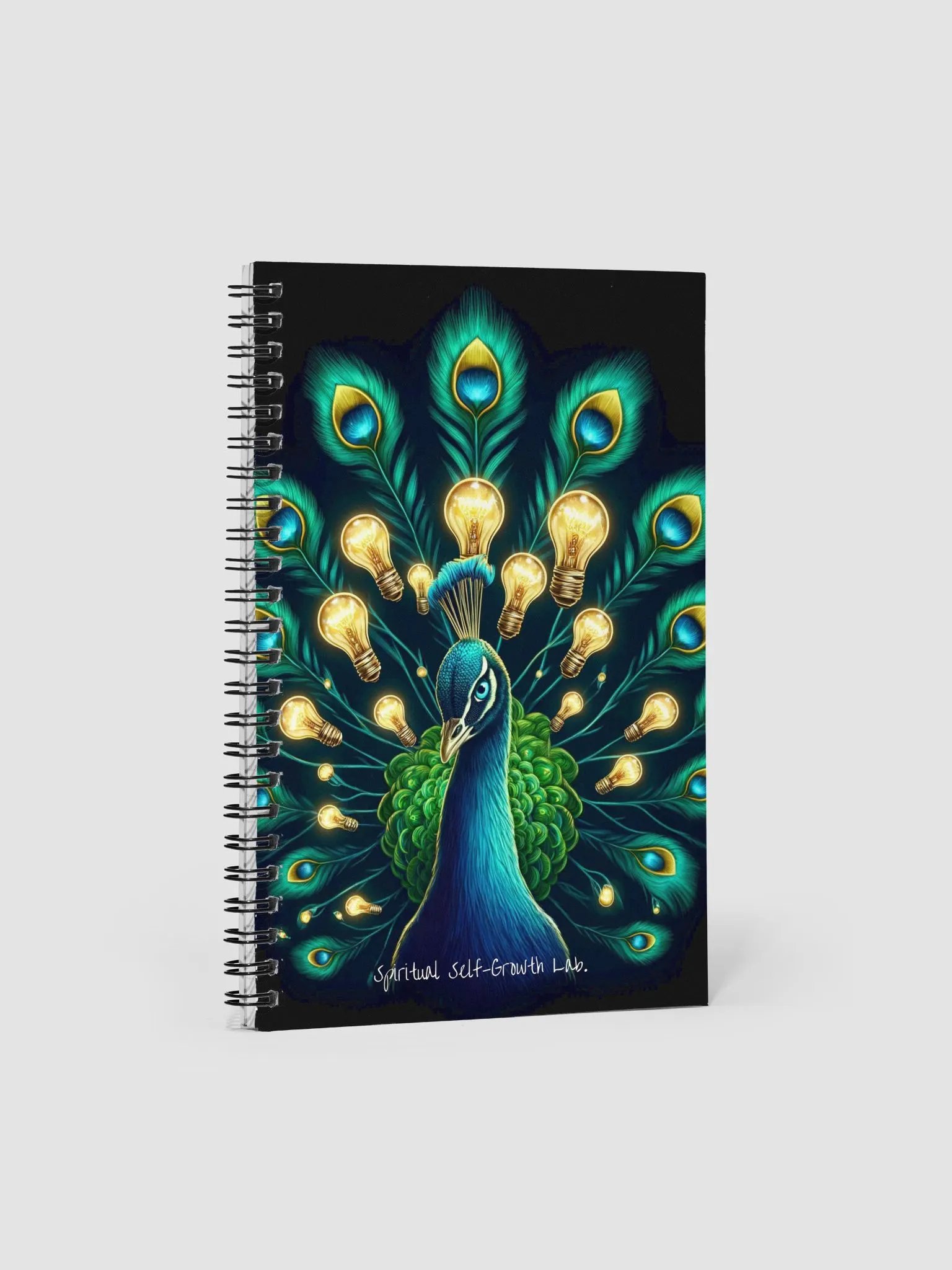 "Bloom of Ideas" – Illuminated Peacock Feather Journal for Spiritual Growth and Inspired Reflection Black ♡ product image (1)