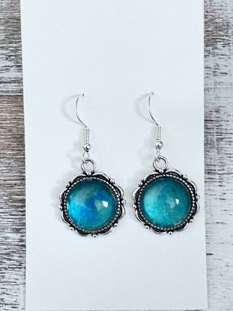 Handmade Round Cabochon Earrings | Teal Blue | Monique Faella Designs™ | MFD-00085 product image (1)