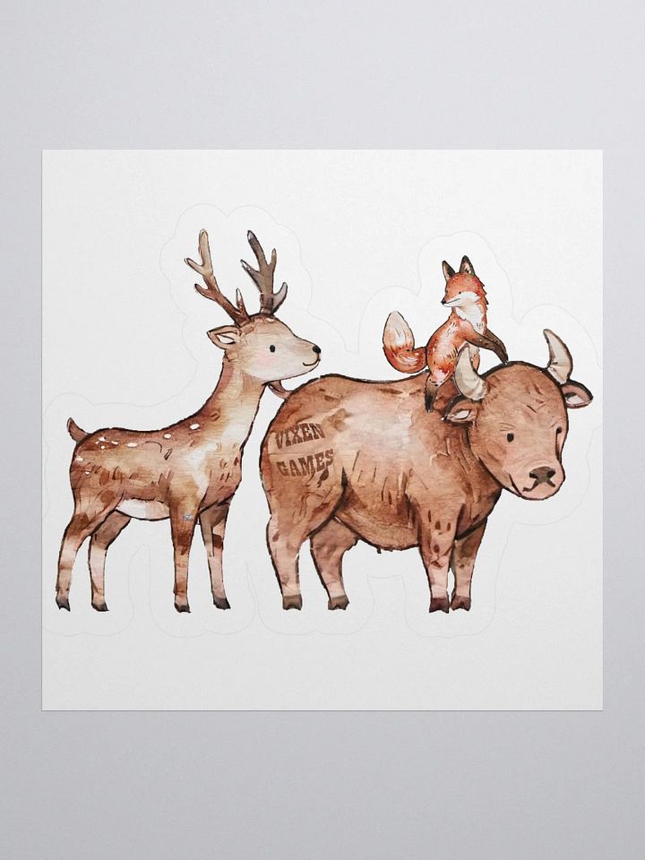 Watercolor Stag and Vixen riding a Bull vinyl sticker product image (1)