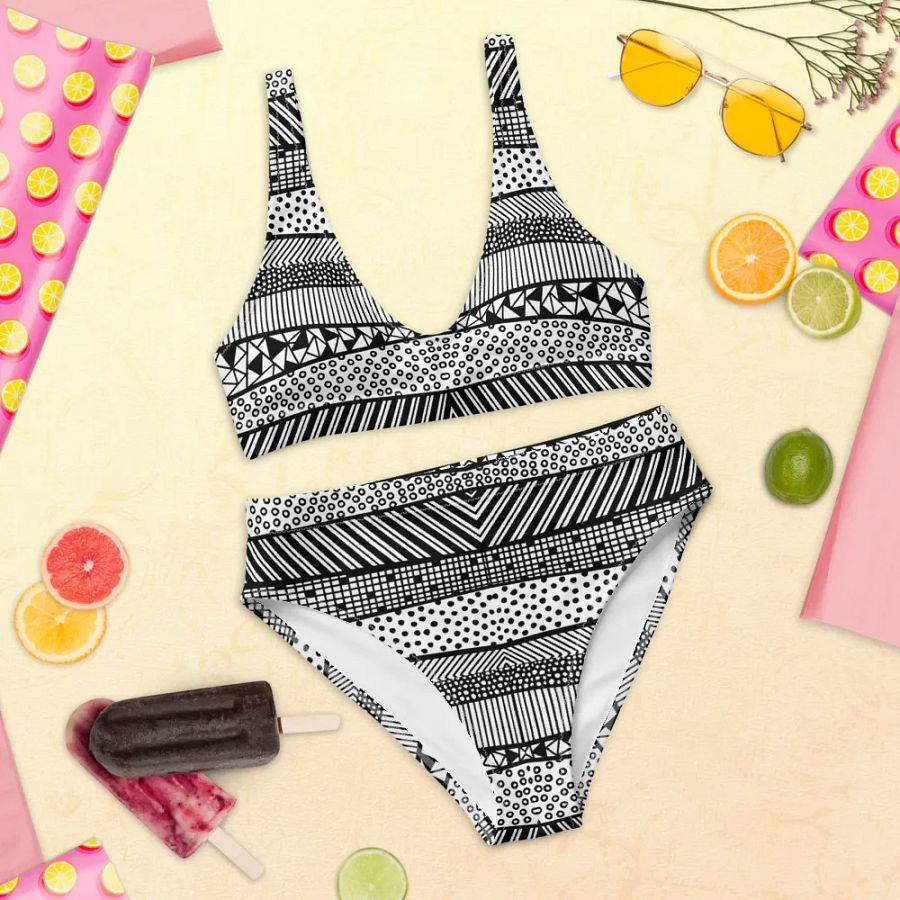 Modern pattern in black and white High Waisted Bikini product image (12)