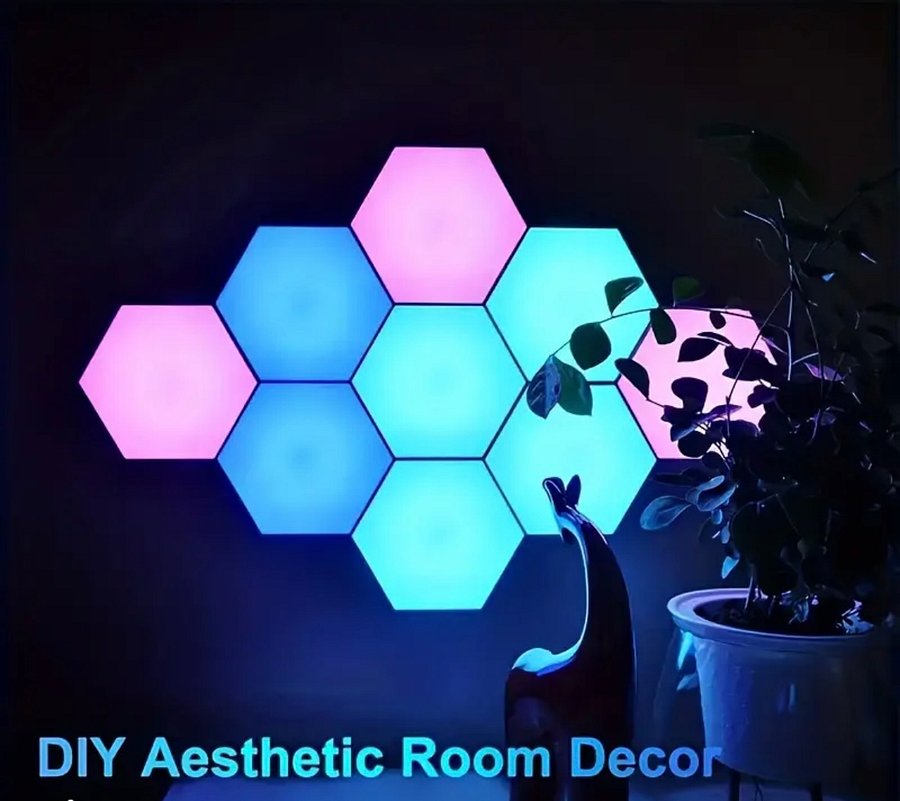 YETHKE Hexagonal LED Wall Light Panels - 6pcs Set, App-Controlled, Voice Sensor, USB Powered, Dimmable, Remote Included, Wireless, Wall-Mountable product image (2)