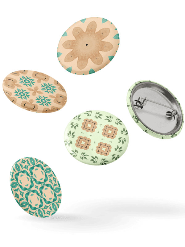 Set of 5 Vintage Style Pattern Pins ~ Earthy Green and Brown Palette product image (5)