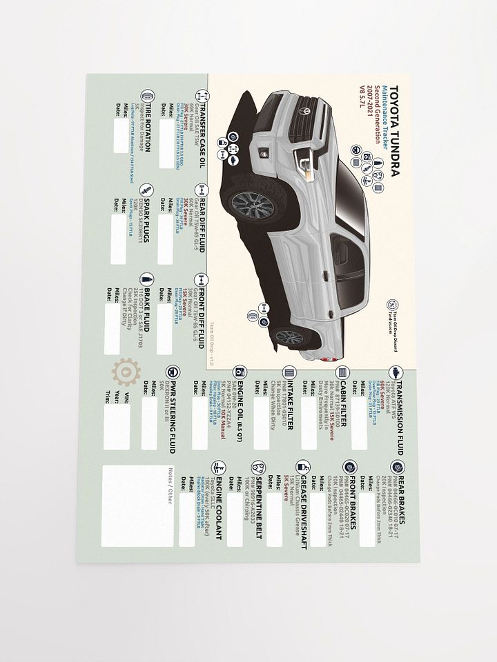 2nd Gen Tundra Maintenance Tracker - White product image (2)