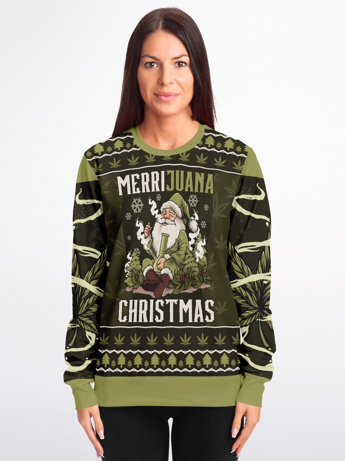 Merrijuana Christmas Sweater | Funny W**d Santa Holiday Sweatshirt | 420 Festive Outfit | Stoner Christmas Winter Outfit product image (5)