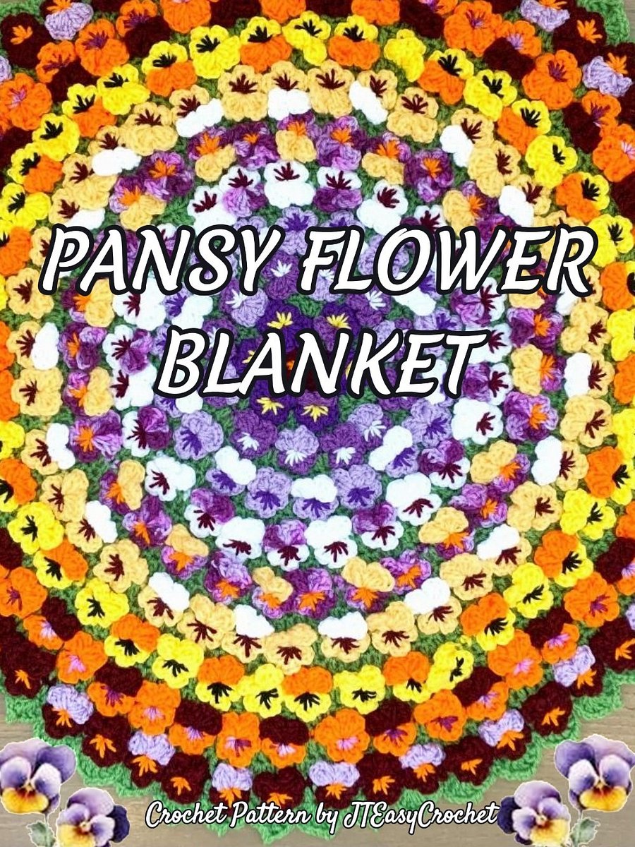 Pansy Flower Round Mandala Blanket Crochet Pattern, Cute Floral Rug product image (6)