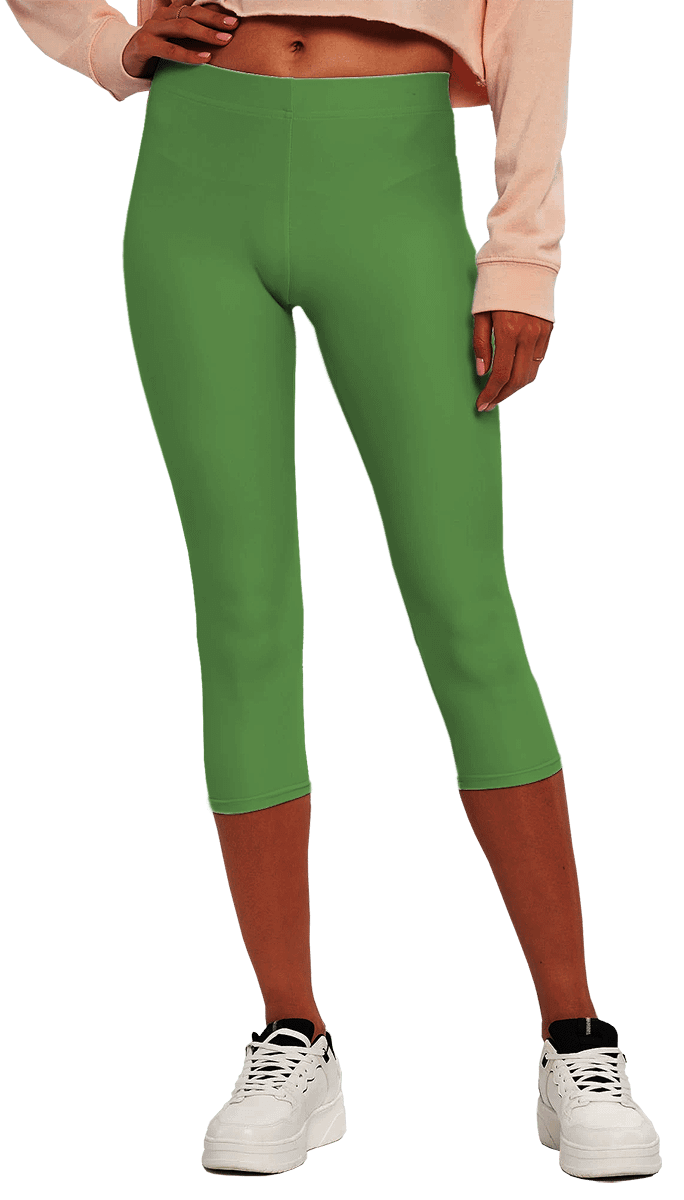 Plain Color Leaf Green Yoga Capri Leggings product image (1)