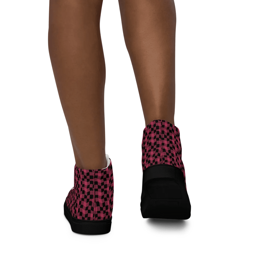 Magenta and Black Warped Checker Women's High-Top Canvas Shoes product image (6)
