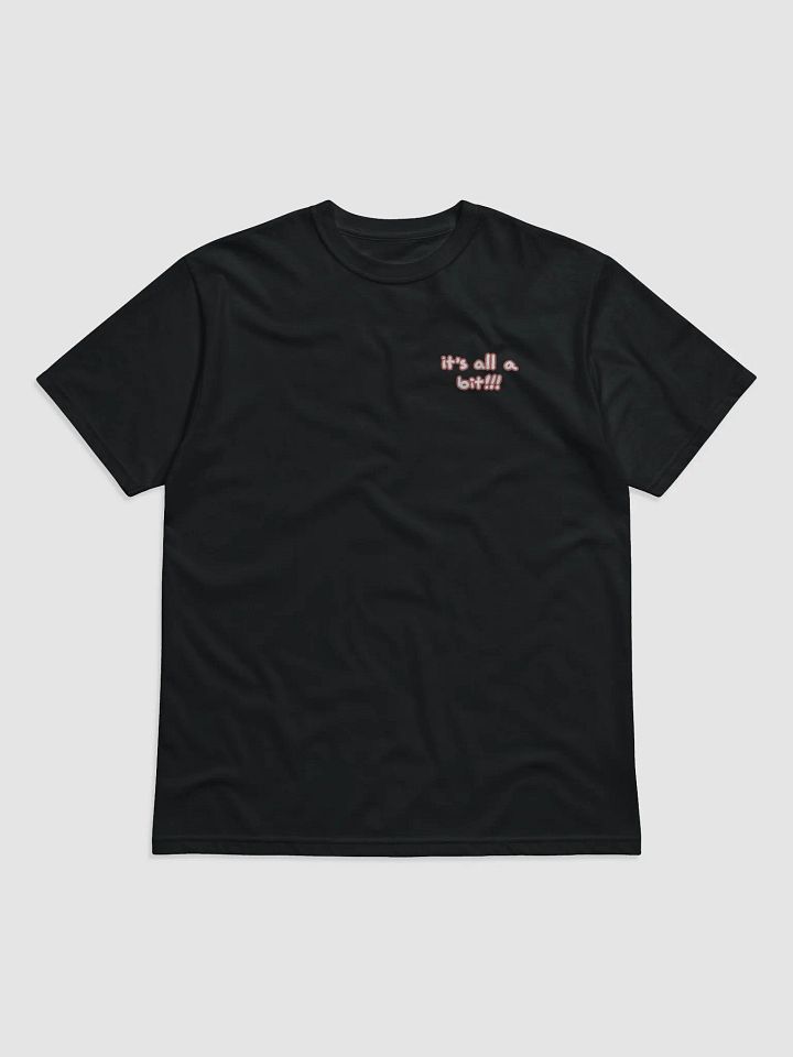 “It’s all a bit!!!” (sm. lined design, #CB5F5F) unisex eco tee product image (2)