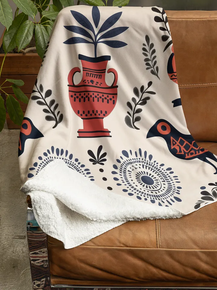 Hellenic Folk Elegance: Greek Heritage Throw Blanket product image (2)