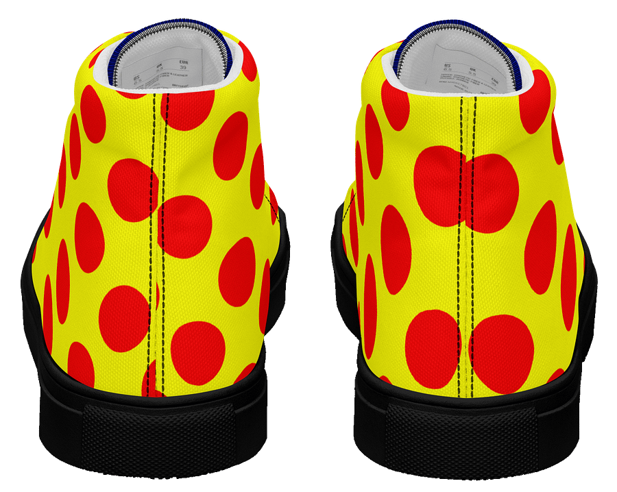 Red Polka Dots on Yellow Men's High Top Canvas Shoes product image (5)
