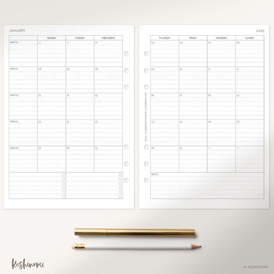 DATED 2025 Month on Two Pages - A5 Printable Planner Insert product image (3)