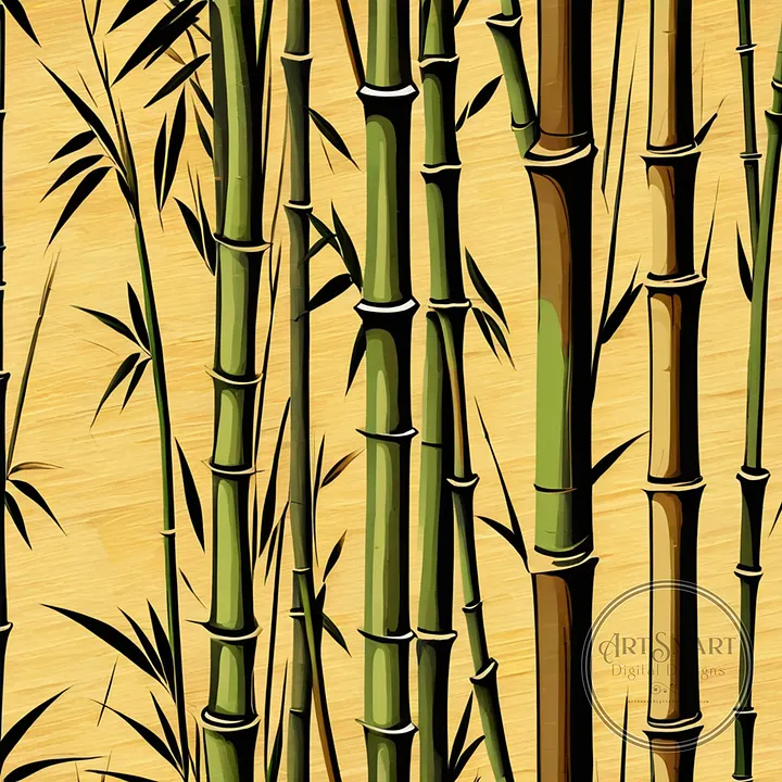 Seamless Pattern - Bamboo in Green and Brown on Yellow product image (1)
