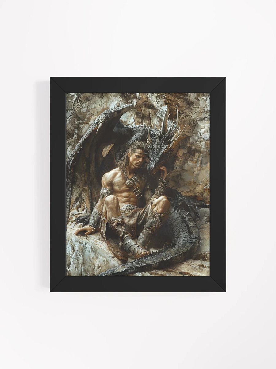 Warrior resting with his dragon - Framed High Quality Matte Poster product image (28)