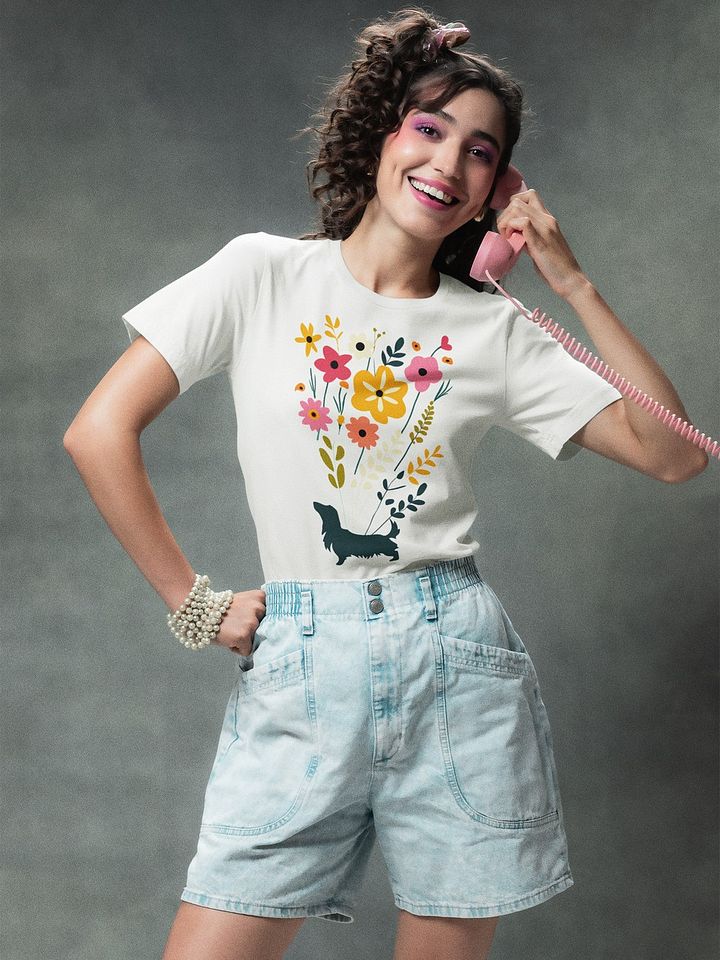 Cute Long Haired Dachshund Flowers Tshirt product image (1)