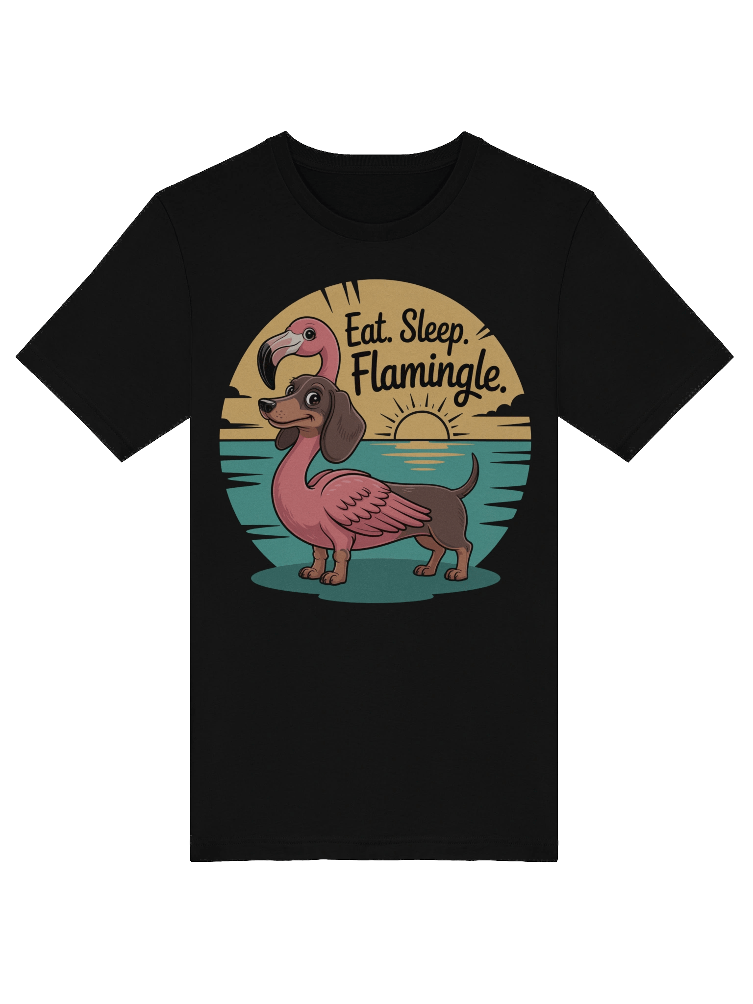 "Eat. Sleep. Flamingle." Dachshund Flamingo Hybrid T-Shirt product image (5)