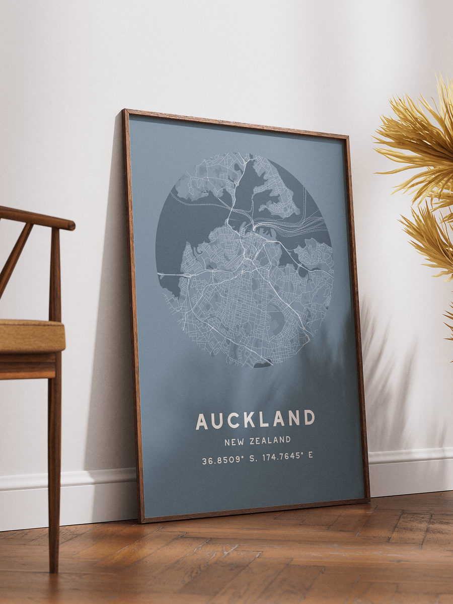 Auckland Street Map Poster – Blue Minimalist Circular City Art product image (2)