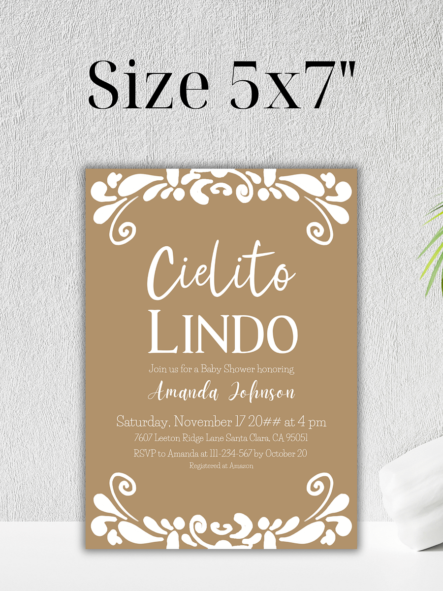 Cielito Lindo Baby Shower Invitation Template for your Talavera Inspired Mexican Fiesta Party - Beige Gender Neutral Printable Invite product image (2)