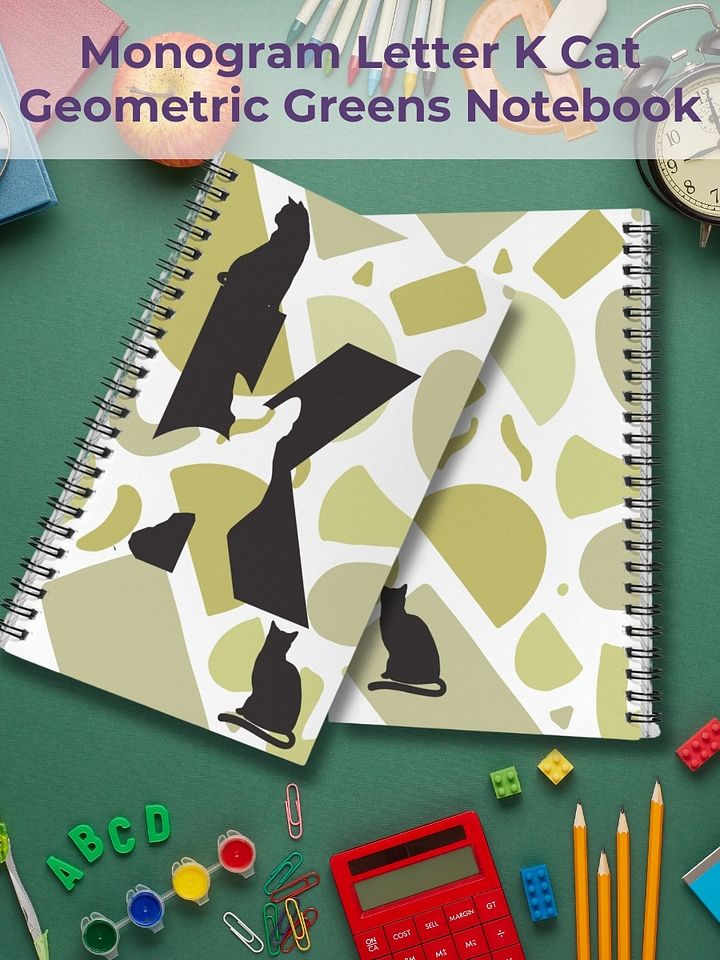 Monogram Letter K Cat Lover Geometric Greens Notebook product image (1)