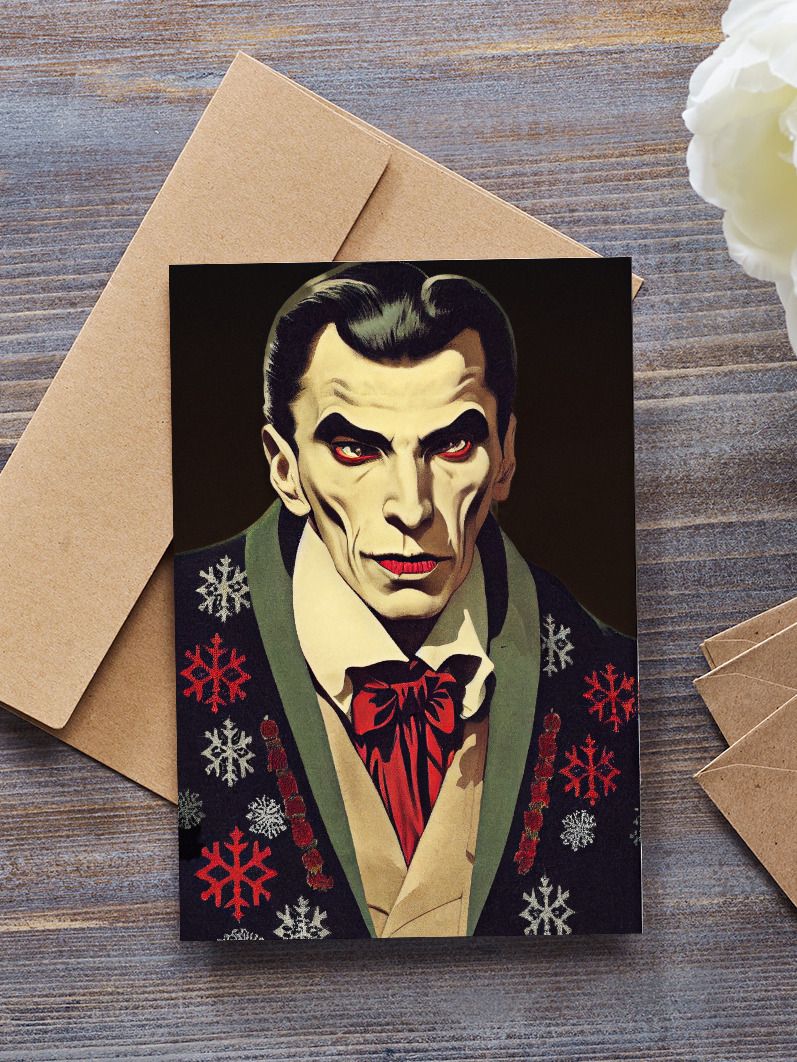 Retro Vampire Dracula Christmas Cards Pack of 10 • 5×7 product image (3)