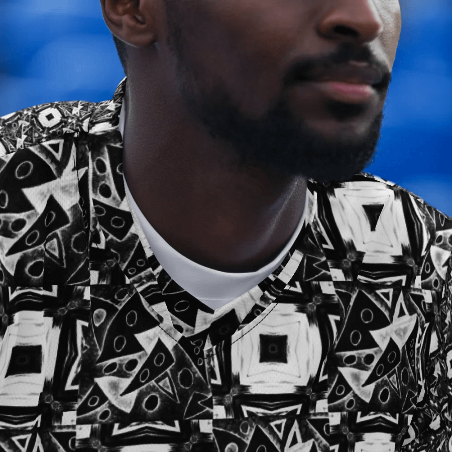 Abstract Black and White Triangles with Squares Unisex V Neck Sports Jersey product image (8)