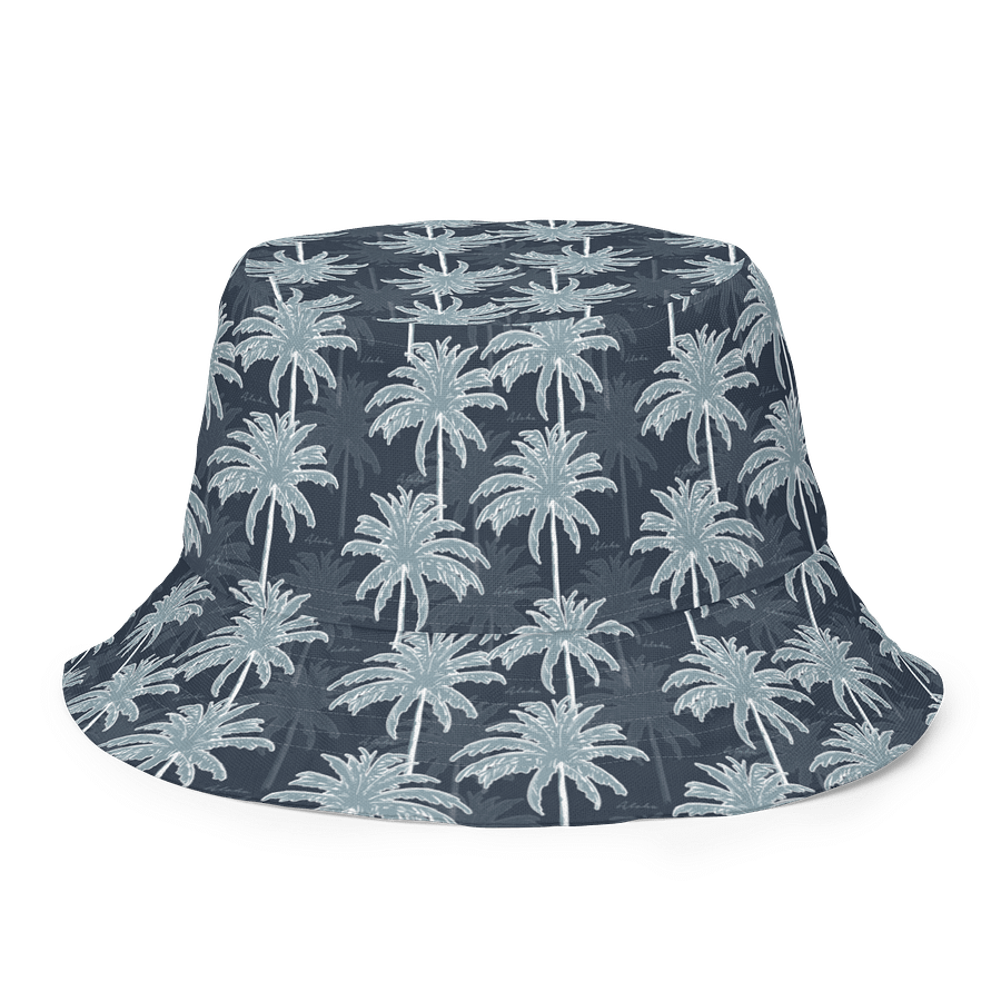 Tropical Palm Tree Bucket Hat – Navy & Ice Blue with Red Interior product image (10)