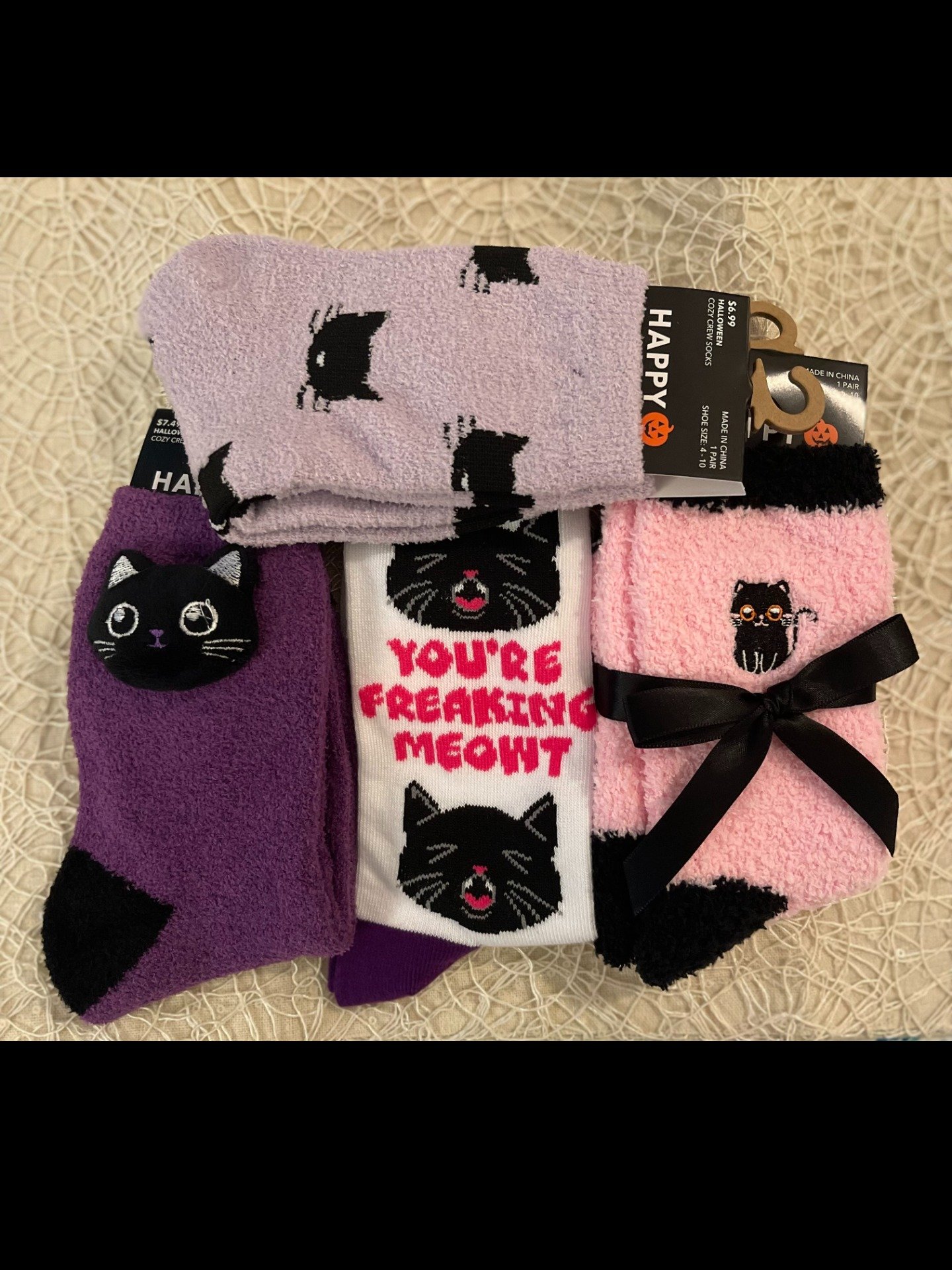 Cat Pink & Black Cozy Crew Socks product image (3)
