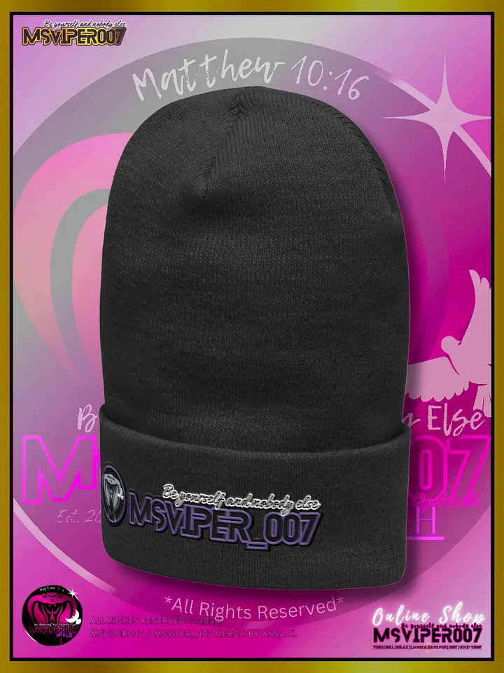 Cuffed Beanie [ Embroidered Design(s) ] - "MsViper_007™ Brand [purple/blk/V1] - Support&Sport" Stylish Beanie by Anna H. product image (2)