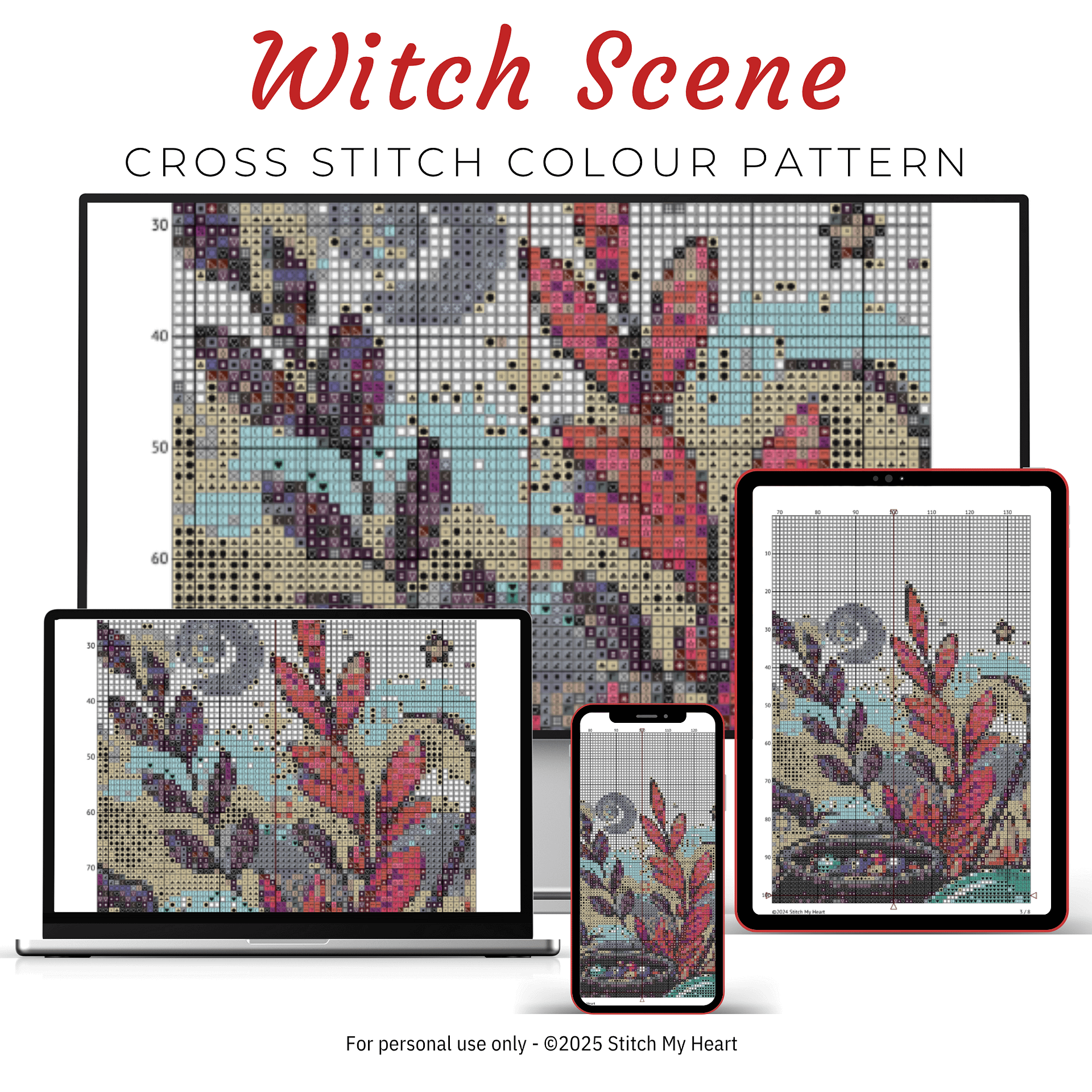 Purple Witch Cross Stitch Pattern product image (3)