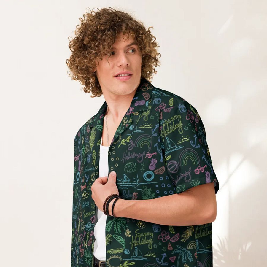 Retro Neon Sunset Palm Trees Hawaiian Shirt product image (5)