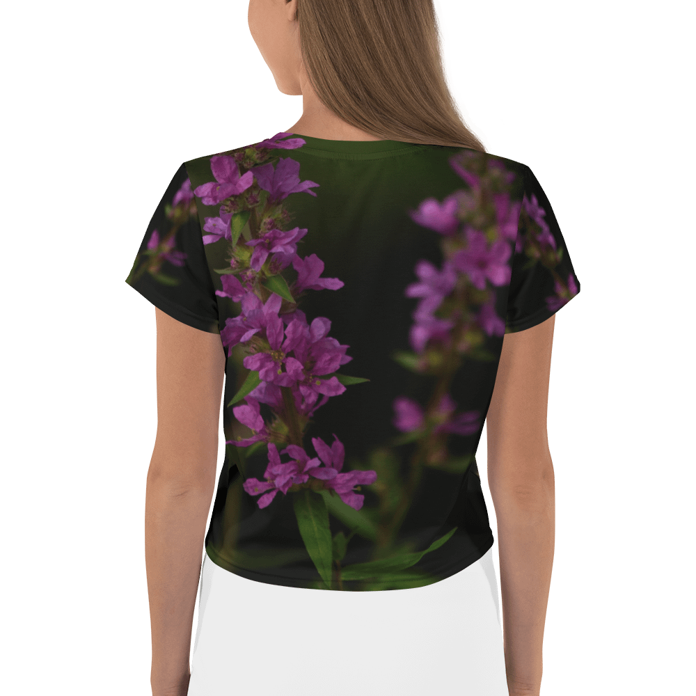Crop-Top - Lila Blüten mit dunklem Hintergrund product image (2)