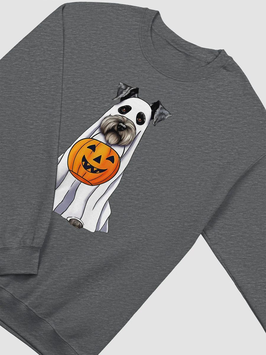 Schnauzer Halloween Sweatshirt | Funny Fall & Halloween Schnauzer Wearing a Ghost Costume with Pumpkin Basket product image (8)