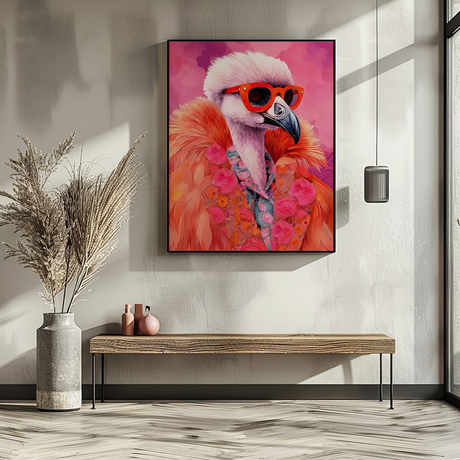 Anthropomorphic Flamingo in Orange Fur Funky Animal Portrait product image (20)