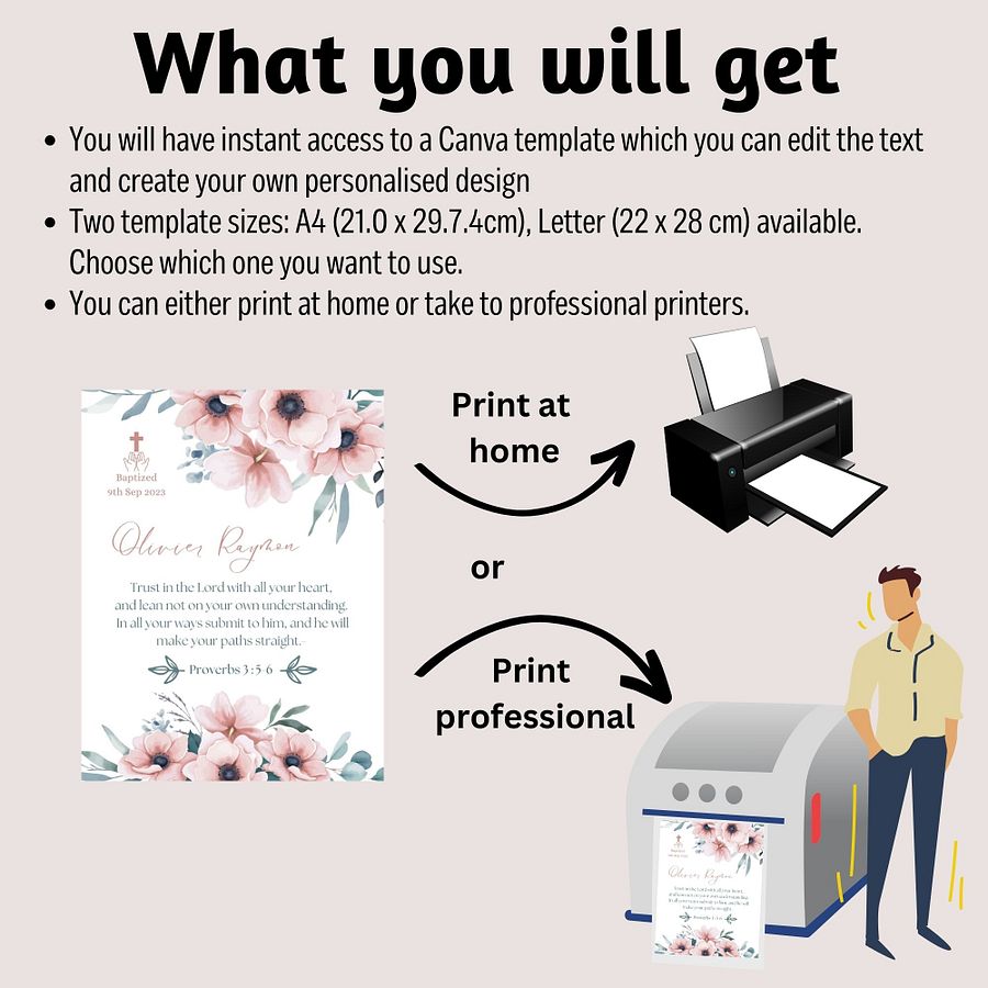 Water Colour Big Pink Flowers Baptism Canva Template product image (3)