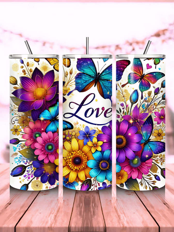 Butterfly Love Tumbler Wrap for Valentine’s Day – 20 oz Skinny PNG Sublimation Design – Instant Digital Download product image (1)