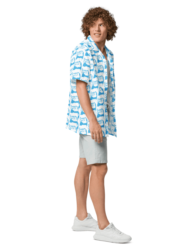 Women's | BOURNE to Cape Cod™ | Hawaiian Shirt | Classic Coastal Vibes | All-Over Logo Print | Blue on White product image (6)