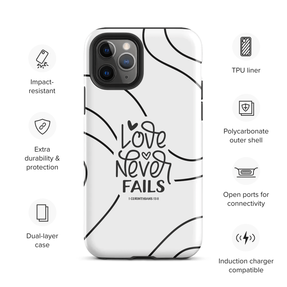 'Love Never Fails' Black Swirls iPhone® Tough Case product image (3)