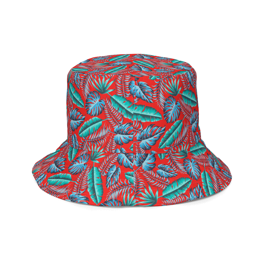 Bold Tropical Reversible Bucket Hat – Red Jungle Leaf Print product image (6)