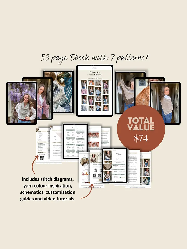 Crochet Shawl, Scarf & Wrap Pattern eBook | 7 Seasonal Designs | Charts, Videos & Yarn Guidance product image (2)