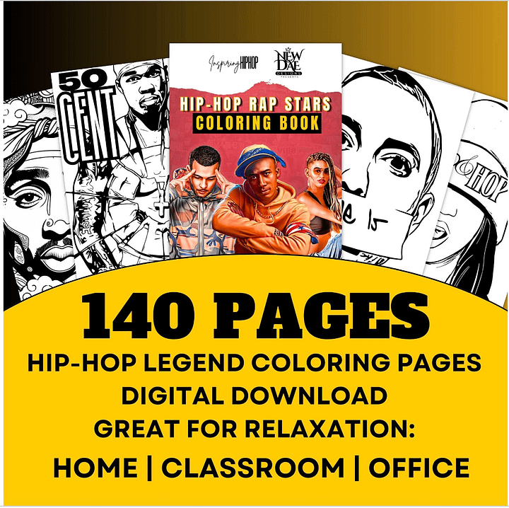 100 PAGE- Rap Star Coloring Book Pages - Instant Digital Download product image (1)