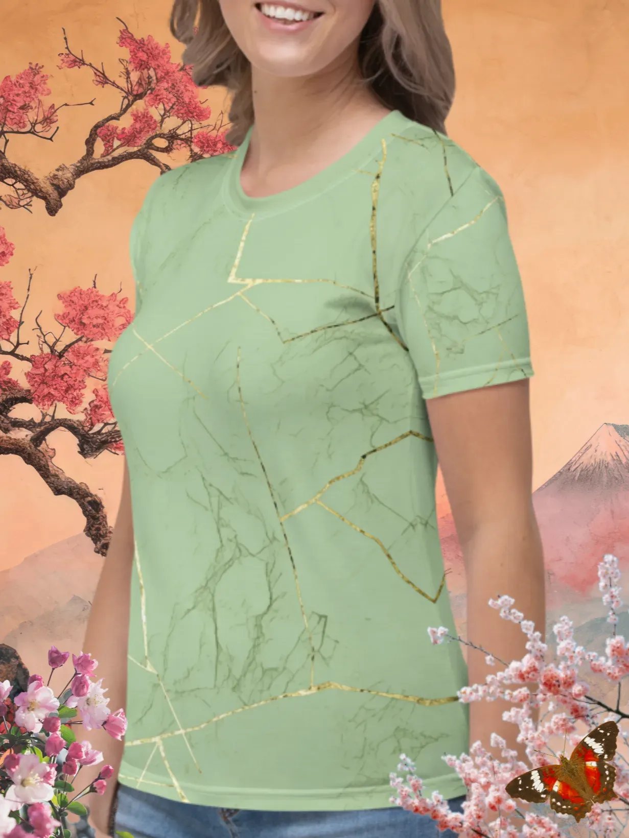 Green & Gold Kintsugi Print T-Shirt product image (2)