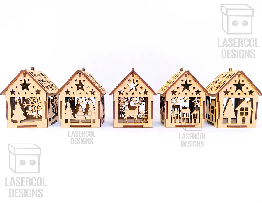Christmas House Ornaments Set 4 (2 Sizes, 5 Styles) - Laser Cut Files product image (7)