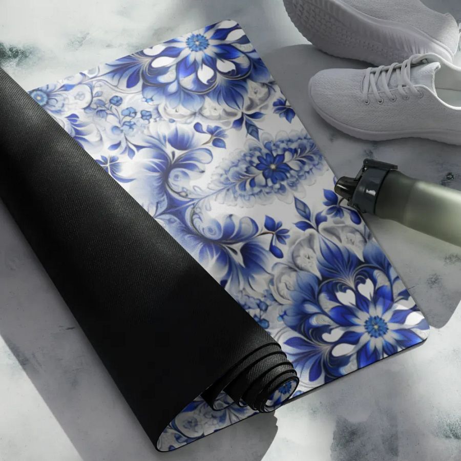 Yoga Mat with Intricate Blue and White Floral Pattern product image (9)