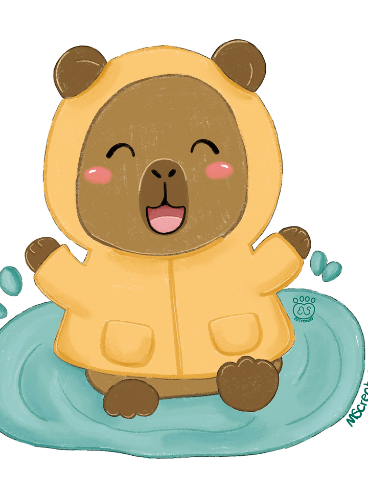 Capybara Splashing in the Rain Sticker product image (1)
