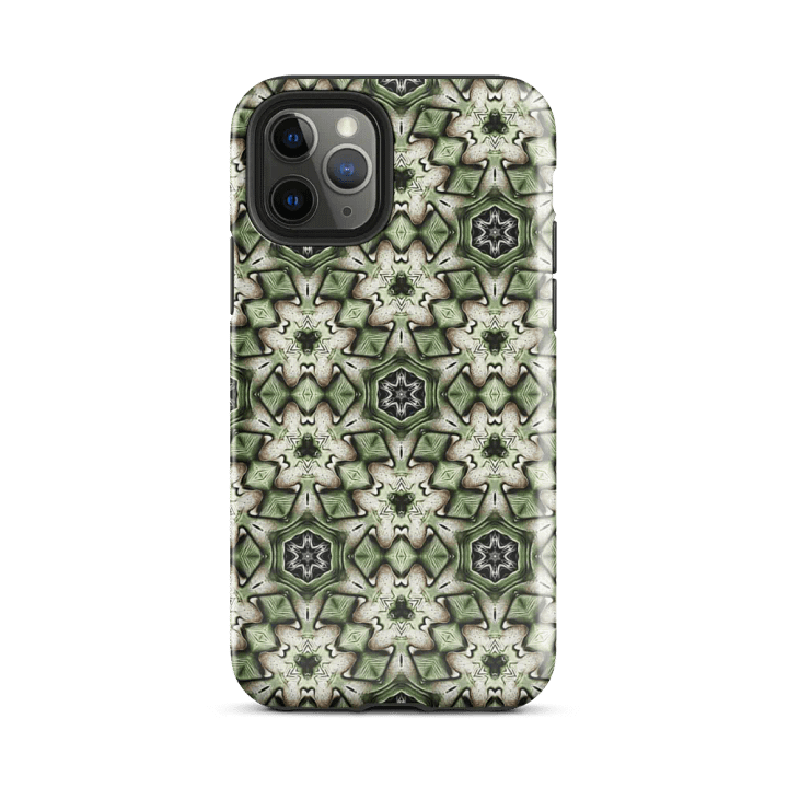Tough Phone Case for iPhone® - Green and Beige Hex Geometric Pattern product image (2)