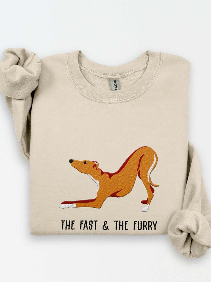 The Fast & the Furry Sweatshirt (Embroidered) of an Italian Greyhound(Brown) product image (1)