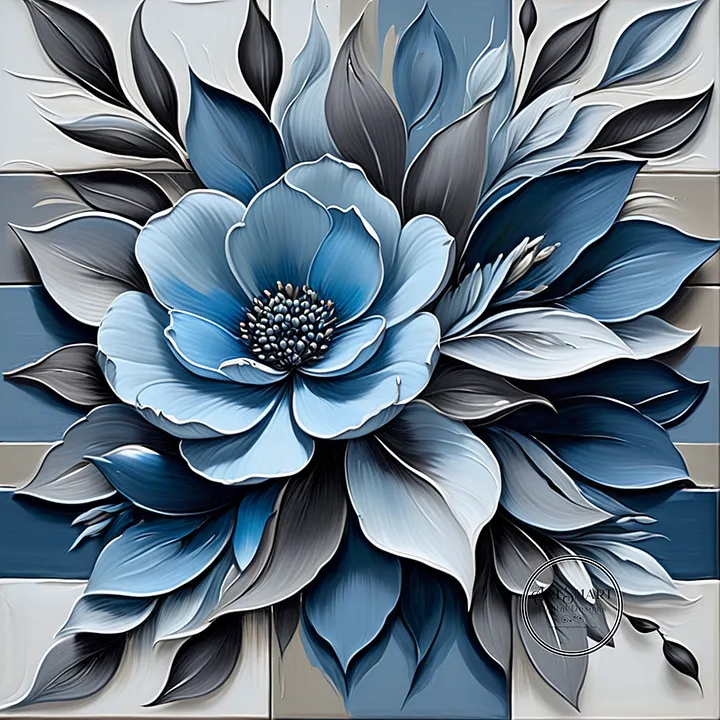 Seamless Pattern - Painted Floral Tile Pattern 3 in Shades of Blue and Gray product image (1)