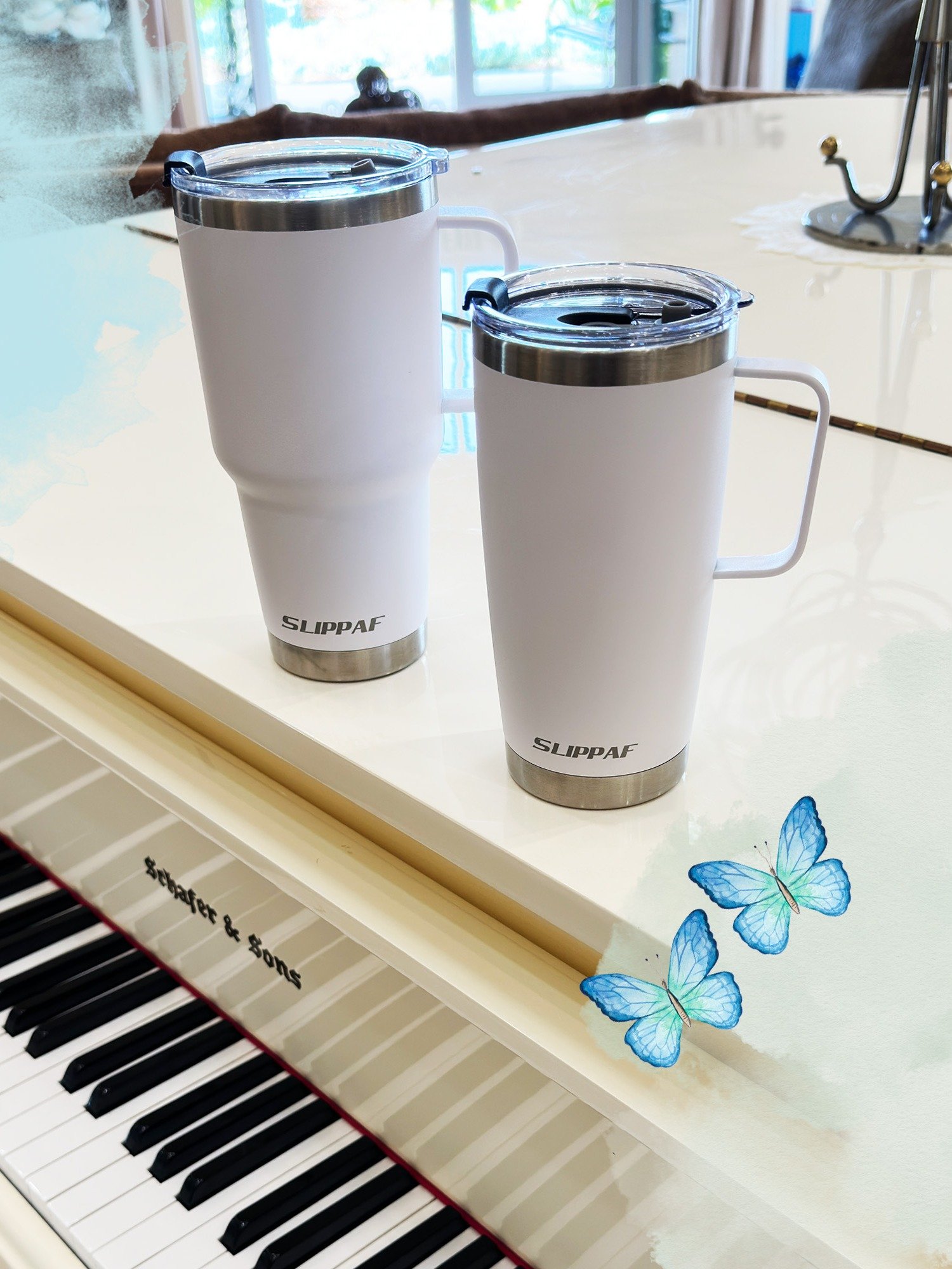 2 pack Tumbler 20 + 30 Oz With Handle, Lid and Straw (White) product image (2)