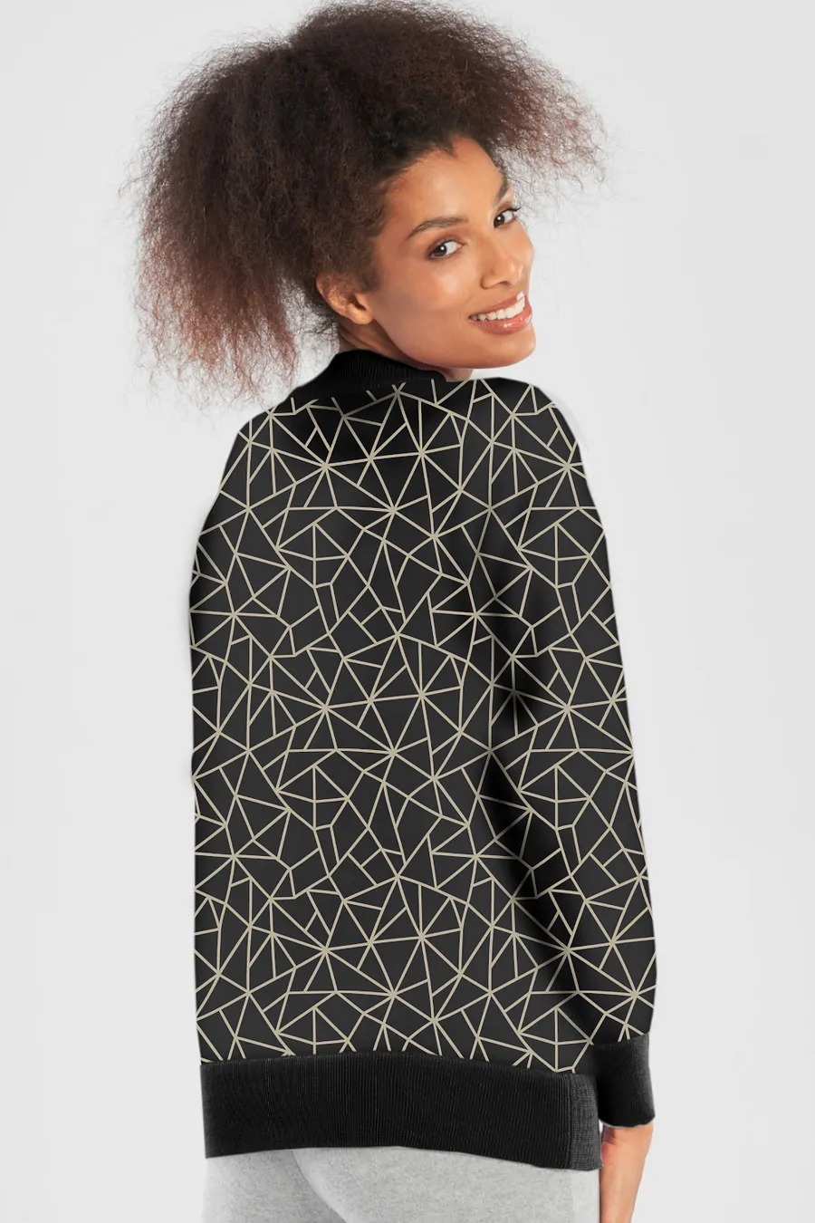 Beige Black Geometric Pattern Cardigan Sweater ArtsyFartsy