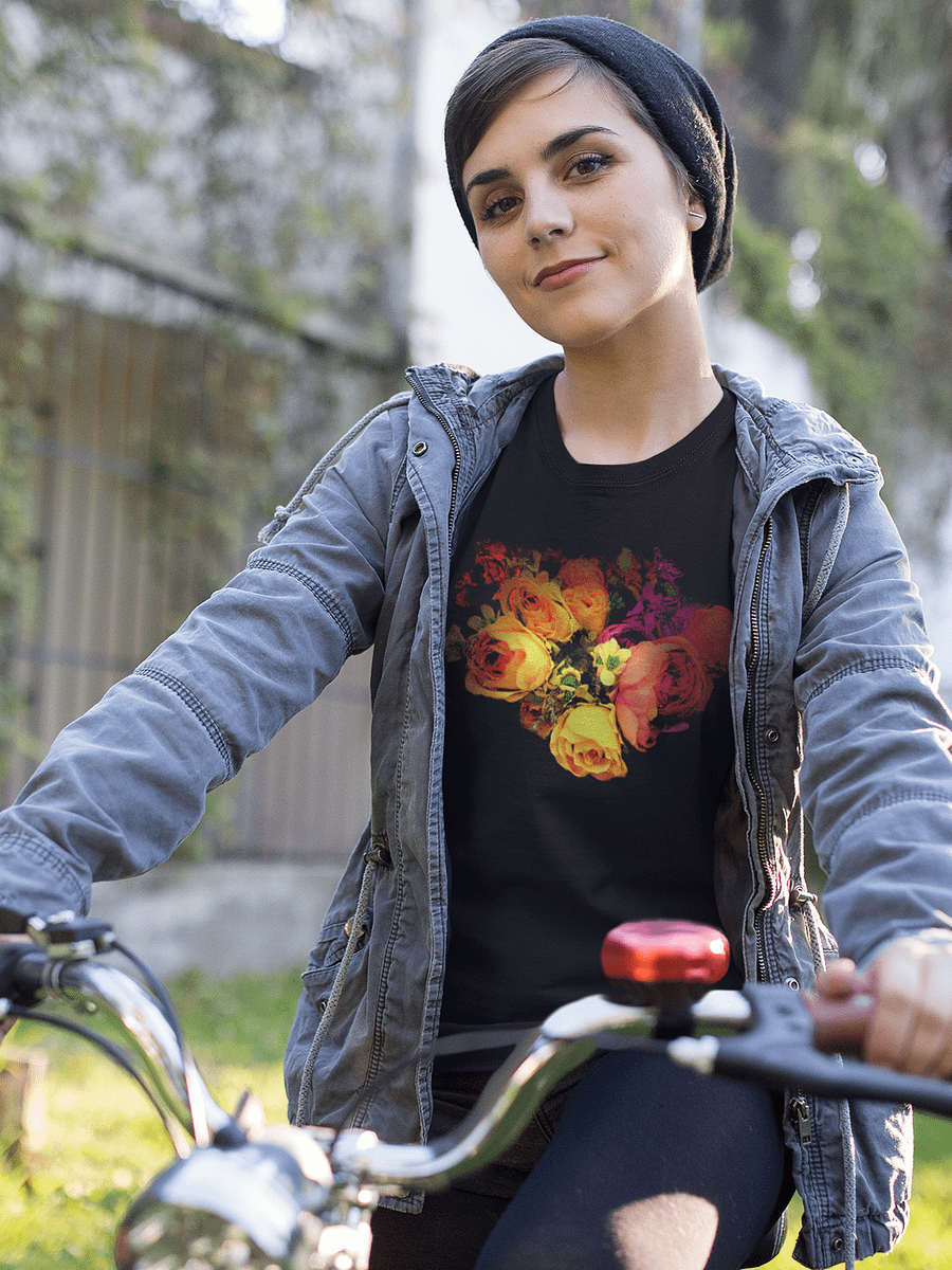 Abstract Pink and Yellow Rose Bouquet Ladies Cotton T Shirt product image (3)